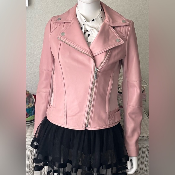 MICHAEL Michael Kors Leather Moto Jacket Cotton Lined in Blush Pink Size XS NWOT